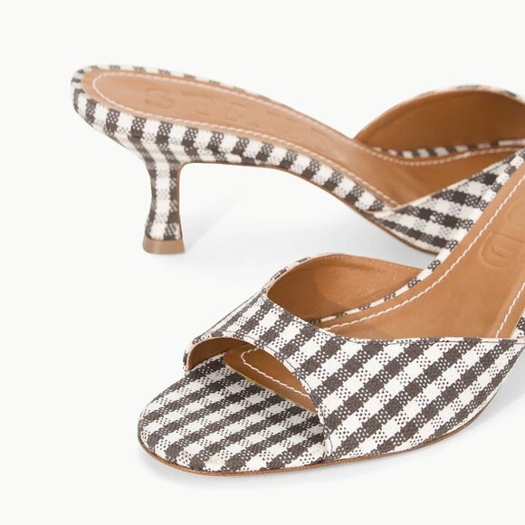 STAUD Brigitte Kitten Heel Mule in Chocolate Micro Check NIB, Size 39.5 - Picture 2 of 10
